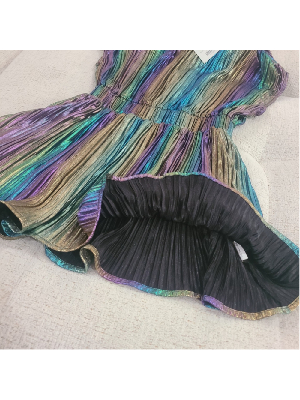 NEW Queen of Sparkles Girls Iridescent Metallic Rainbow Hooded Dress Size L - Picture 4 of 10